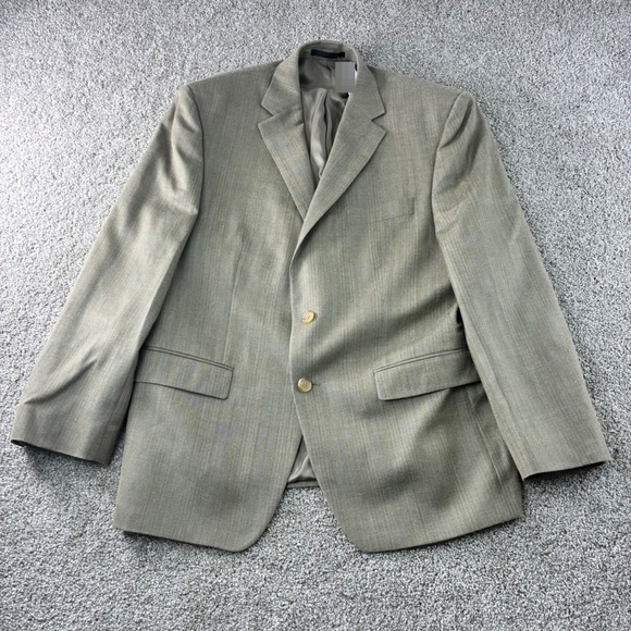 Lauren Ralph Lauren Mens 42S‎ Beige Silk Wool Herringbone Blazer Sport Coat